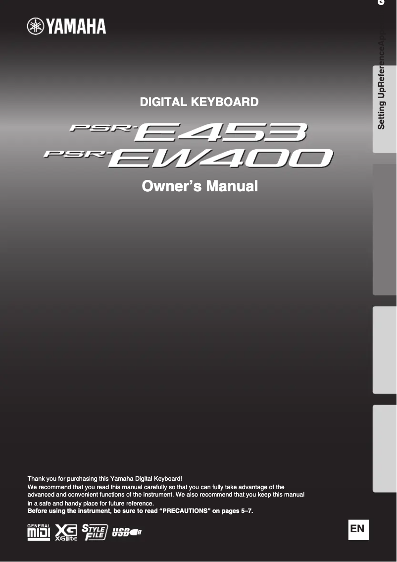 Page 1 de la notice Manuel utilisateur Yamaha PSR-EW400