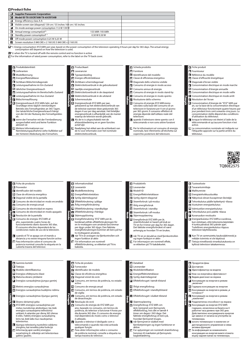 Image de la première page du manuel de l'appareil TX-65CR730B