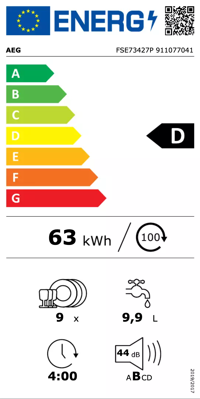 Page n°1 - Label énergétique AEG FSE73427P