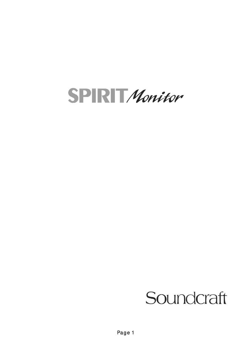 Page n°1 - Manuel utilisateur Soundcraft Spirit Monitor