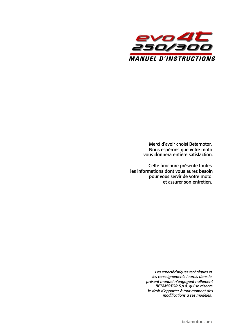 Imagen de la primera página del manual del dispositivo Evo 4T 250 (2010)