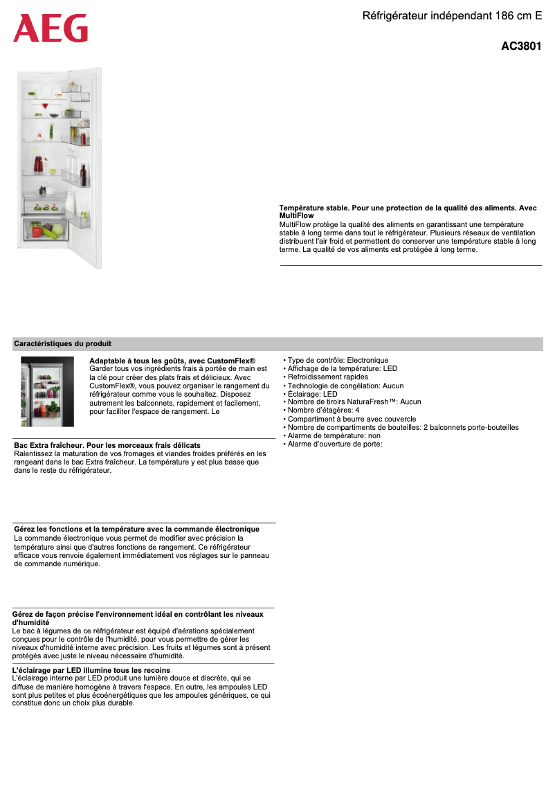 Page 1 de la notice Fiche technique AEG AC3801