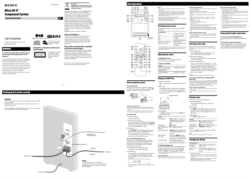 Page n°1 - Manuel utilisateur Sony CMT-EH20DAB