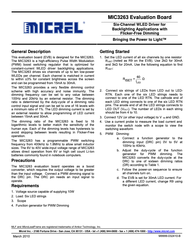 Page 1 de la notice Manuel utilisateur Microchip MIC3263YML