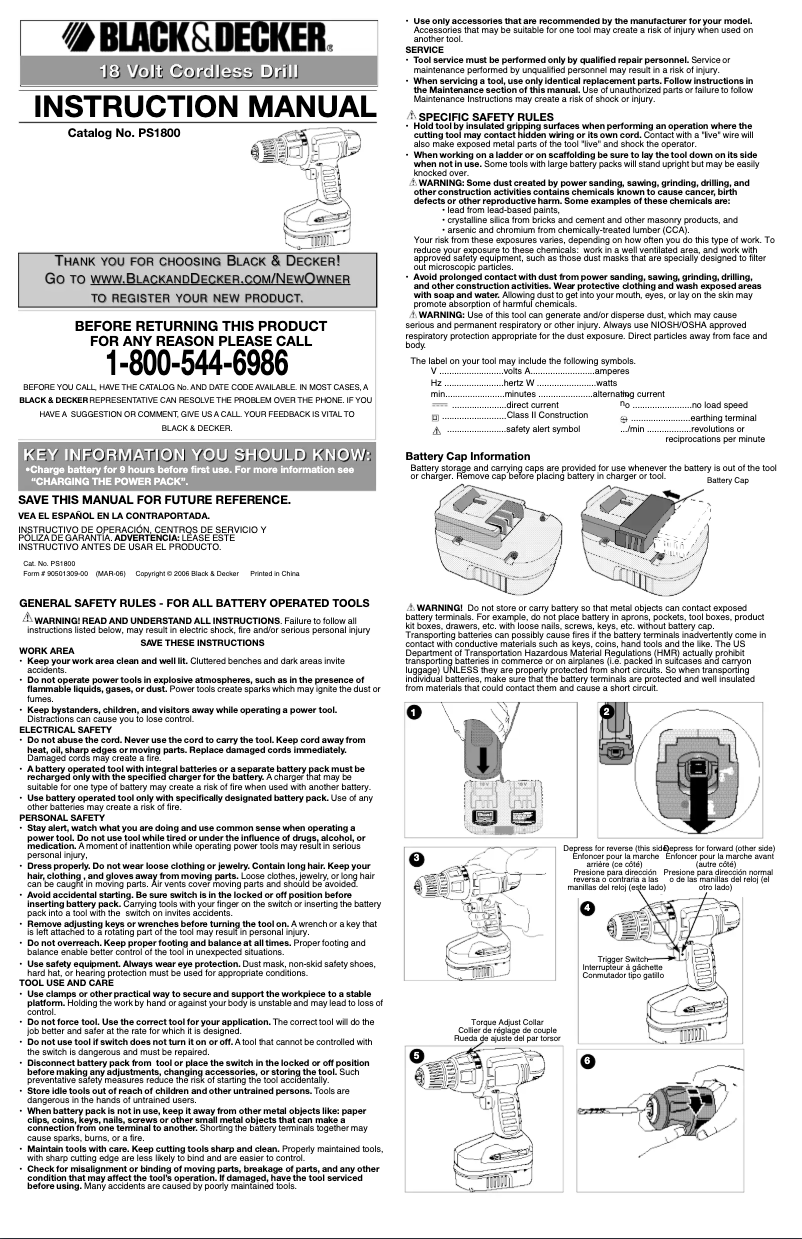 Page 1 de la notice Manuel utilisateur Black & Decker PS1800