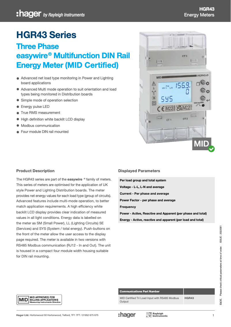 Página 1 del manual Ficha técnica Hager JKD164TM