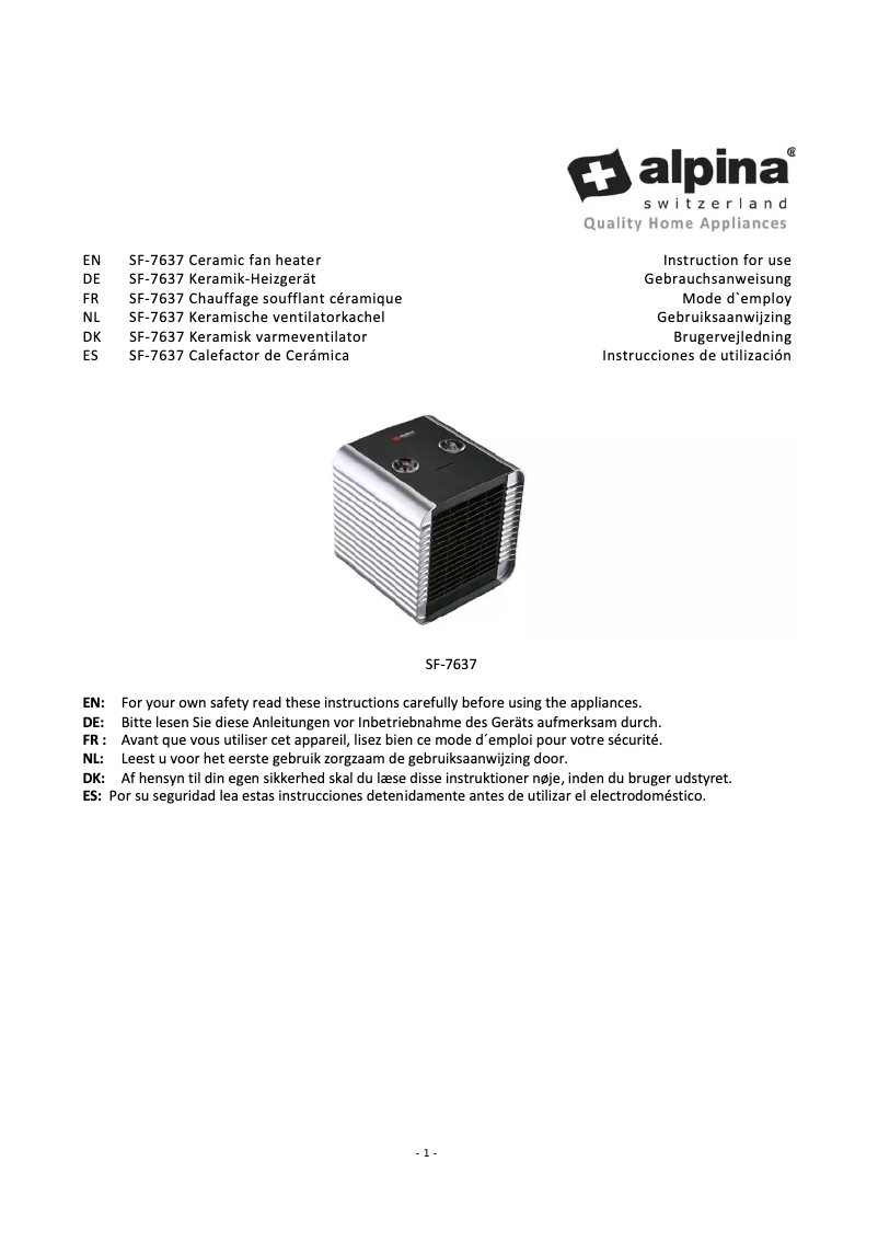 Page 1 de la notice Manuel utilisateur Alpina SF-7637