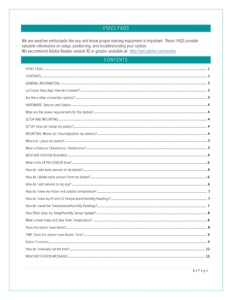 Page n°1 - FAQ La Crosse Technology V10V2
