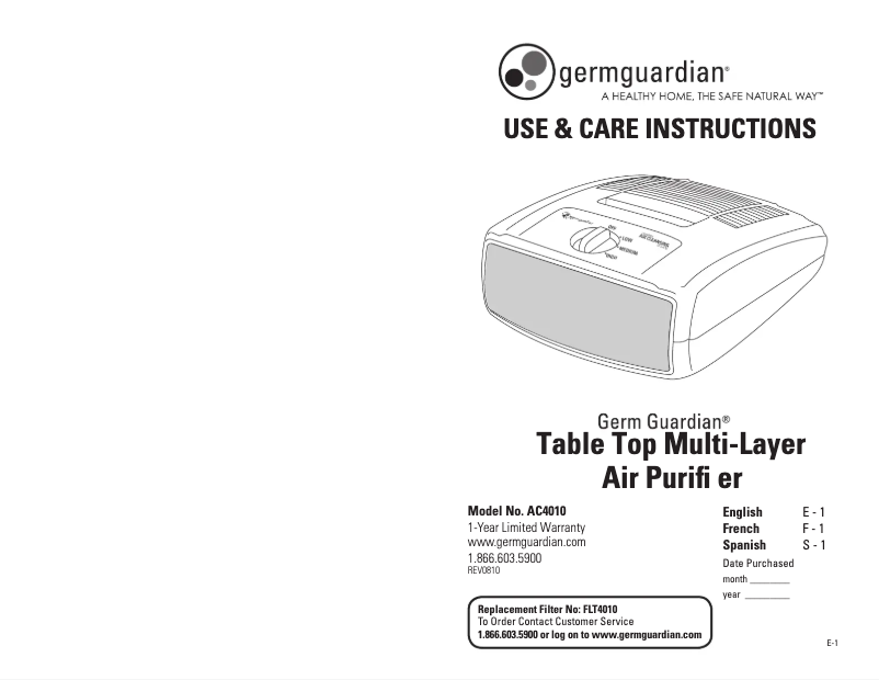 Image de la première page du manuel de l'appareil AC4010