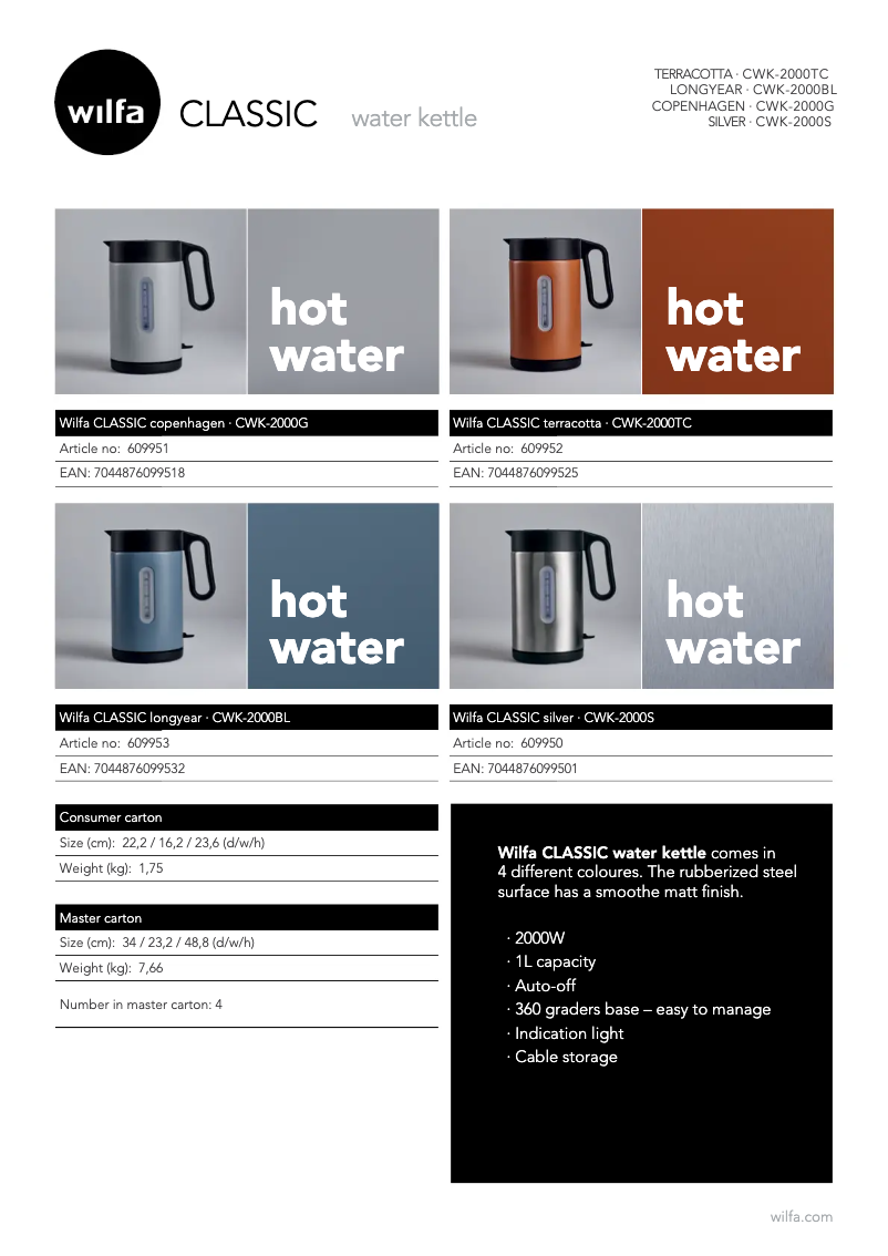 Page 1 de la notice Fiche technique Wilfa Classic CWK-2000BL