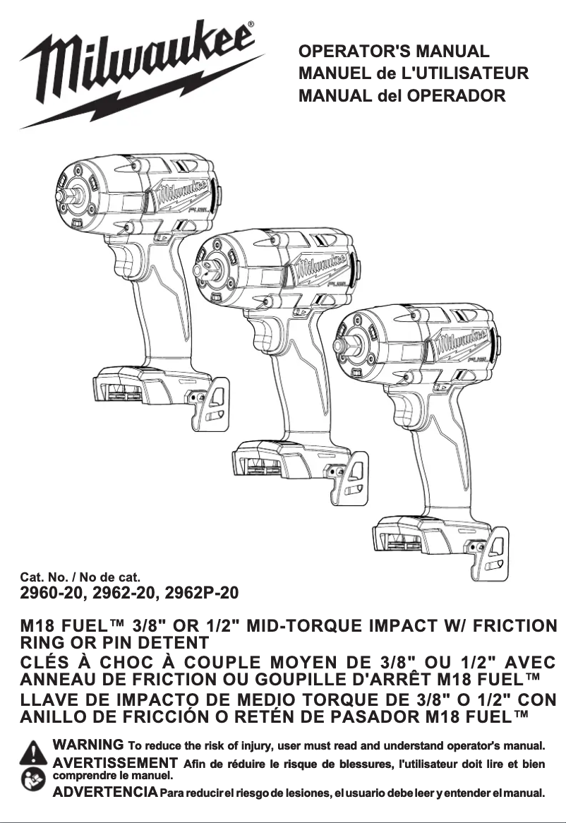 Page n°1 - Manuel utilisateur Milwaukee 2960-20