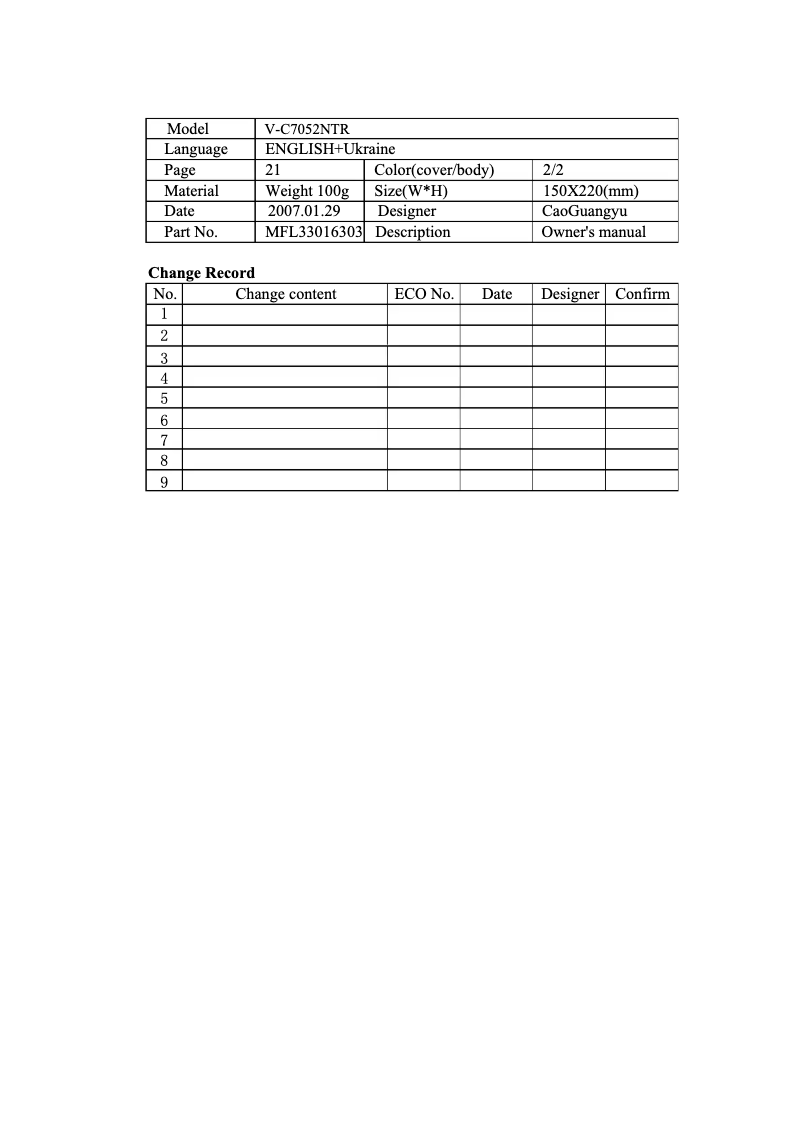 Página 1 del manual Manual de usuario LG V-C7052NTR