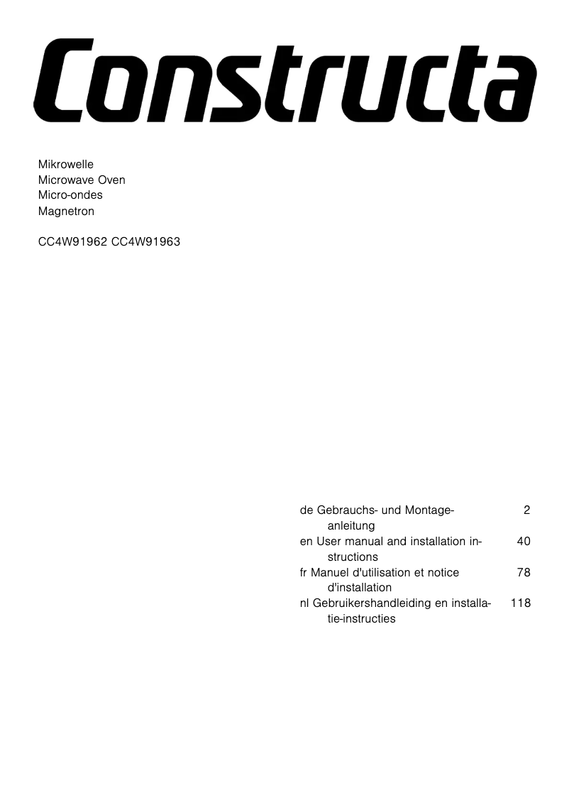 Page 1 de la notice Manuel utilisateur Constructa CC4W91963