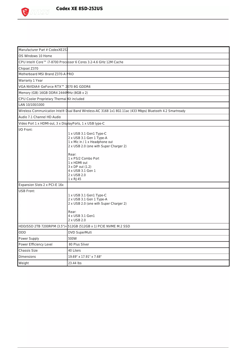 Page 1 de la notice Manuel utilisateur MSI Code XE