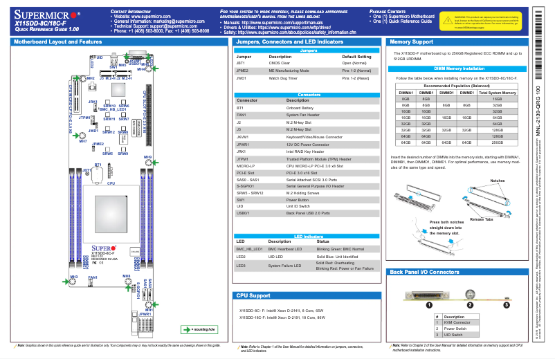 Page n°1 - Guide de démarrage rapide Supermicro X11SDD-18C-F
