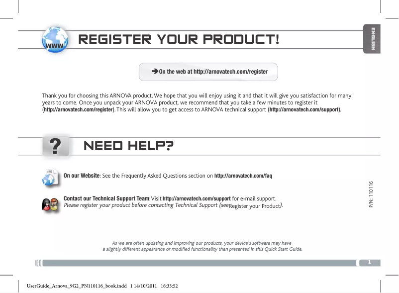 Page n°1 - Manuel utilisateur Archos Arnova 9 G2