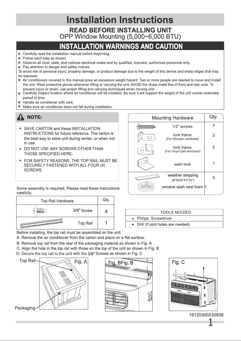 Page 1 de la notice Guide d'installation Frigidaire FHWC064TE1