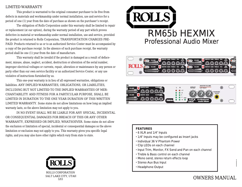 Image de la première page du manuel de l'appareil RM65B