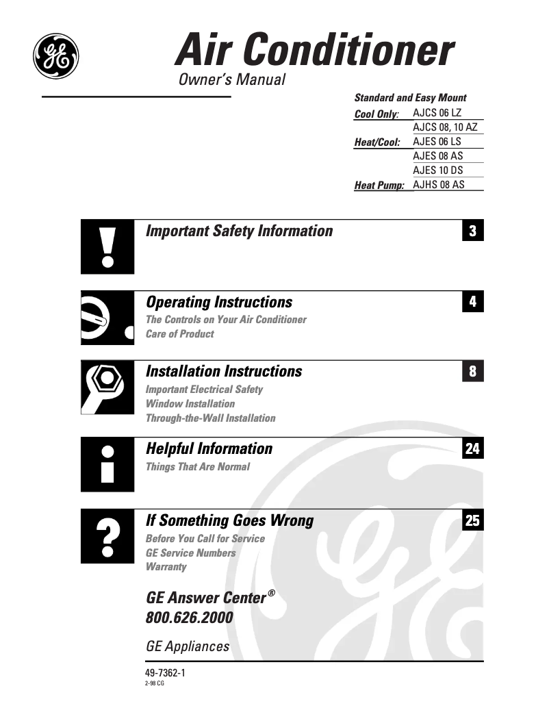 Page n°1 - Manuel d'utilisation et d'entretien GE AJES06LS