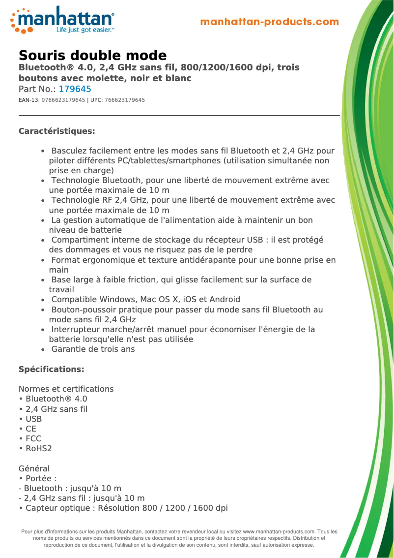 Page 1 de la notice Fiche technique Manhattan 179645