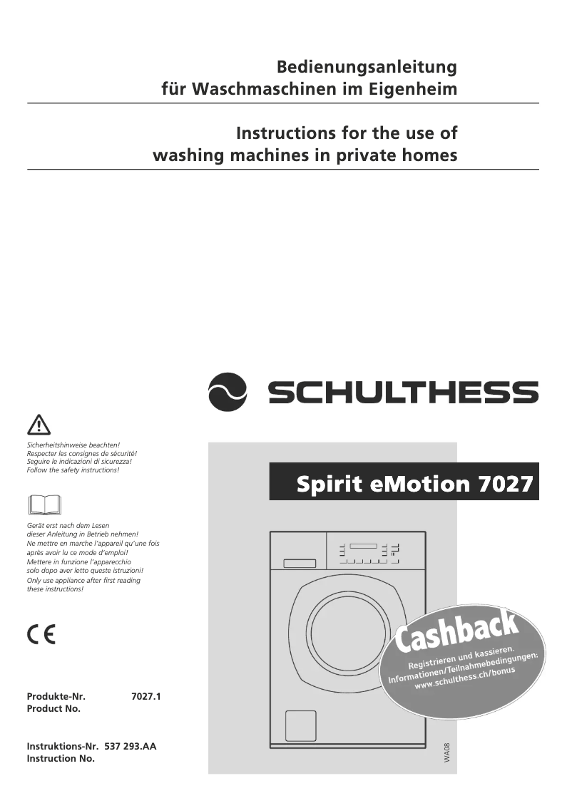 Page n°1 - Manuel utilisateur Schulthess Spirit eMotion 7027