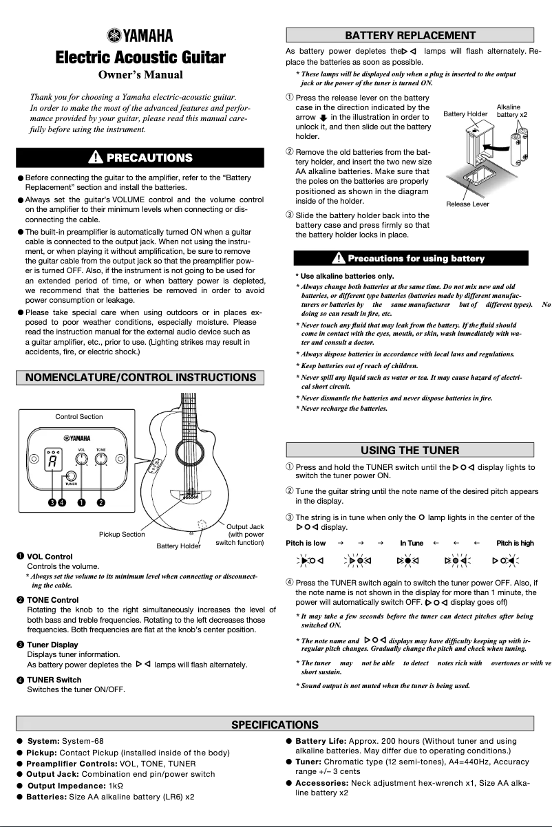 Page 1 de la notice Manuel utilisateur Yamaha APXT2