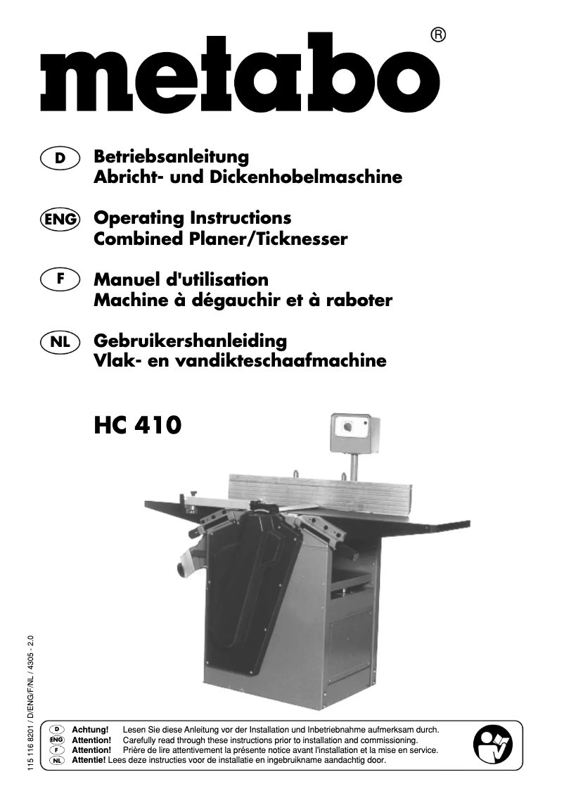 Page 1 de la notice Manuel utilisateur Metabo HC 410 G