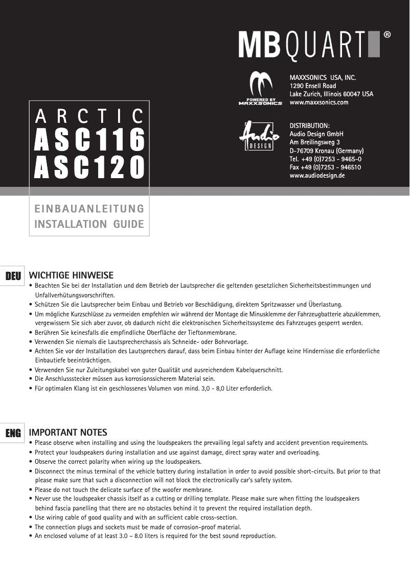 Page n°1 - Manuel utilisateur MB Quart ASC116