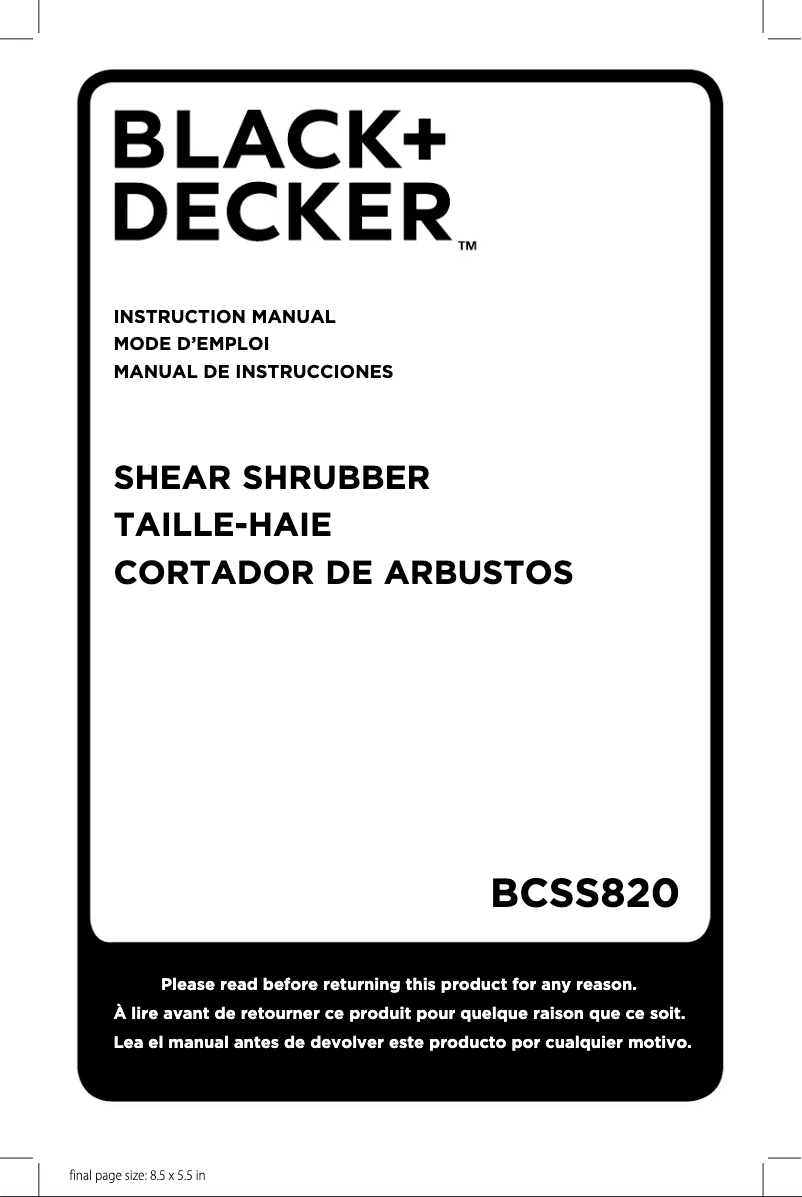 Page 1 de la notice Manuel utilisateur Black & Decker BCSS820