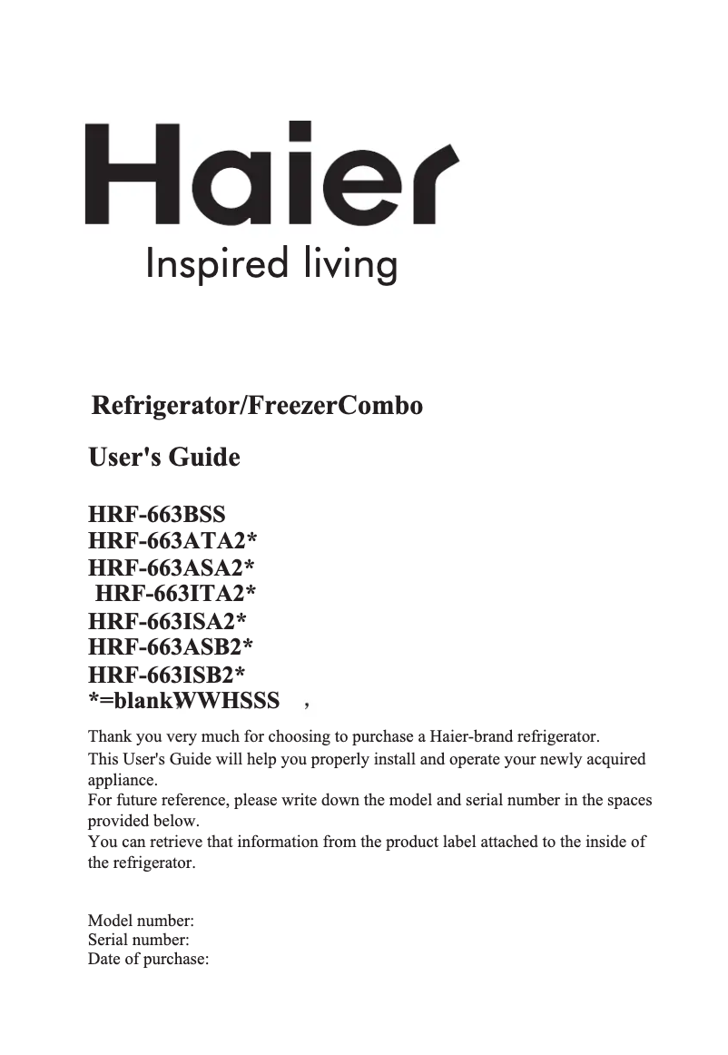 Page n°1 - Manuel utilisateur Haier HRF-663ISB2W