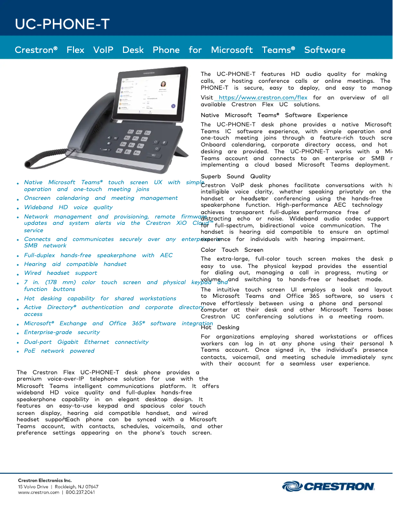 Page 1 de la notice Manuel utilisateur Crestron UC-PHONE-T