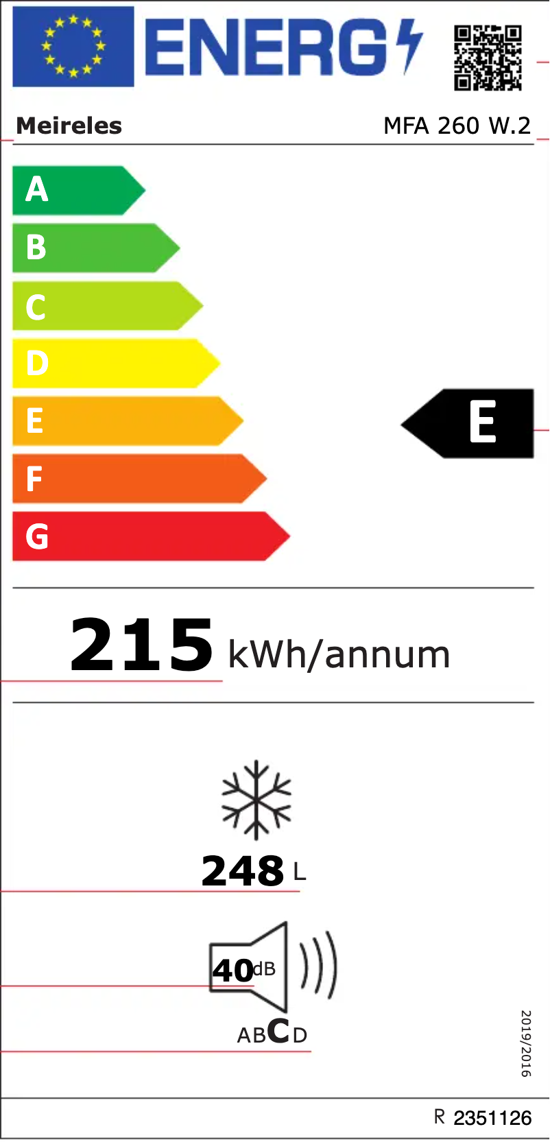Página 1 del manual Etiqueta energética Meireles MFA 260 W.2