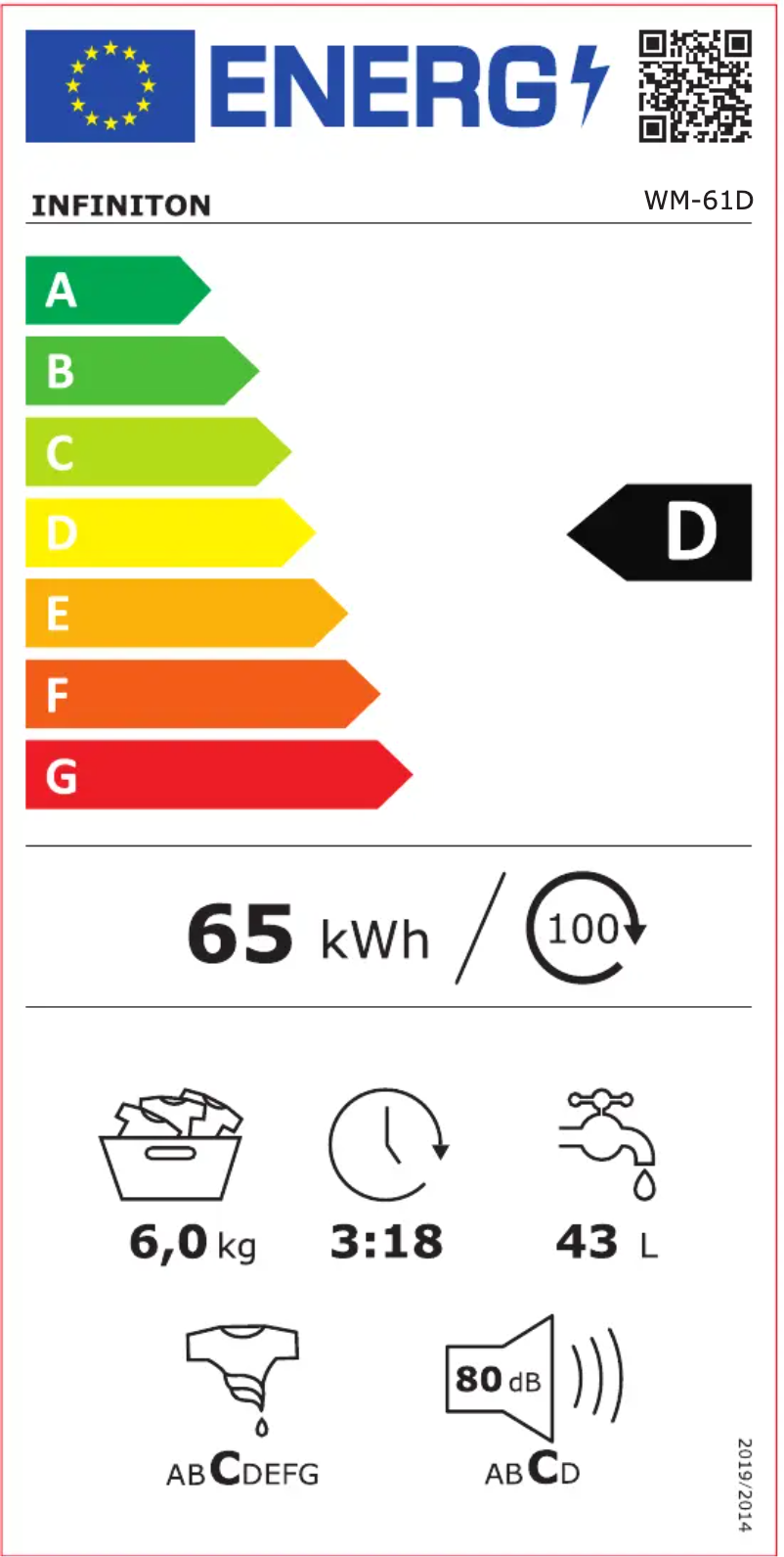 Page 1 of the manual Energy Label Infiniton WM-61D