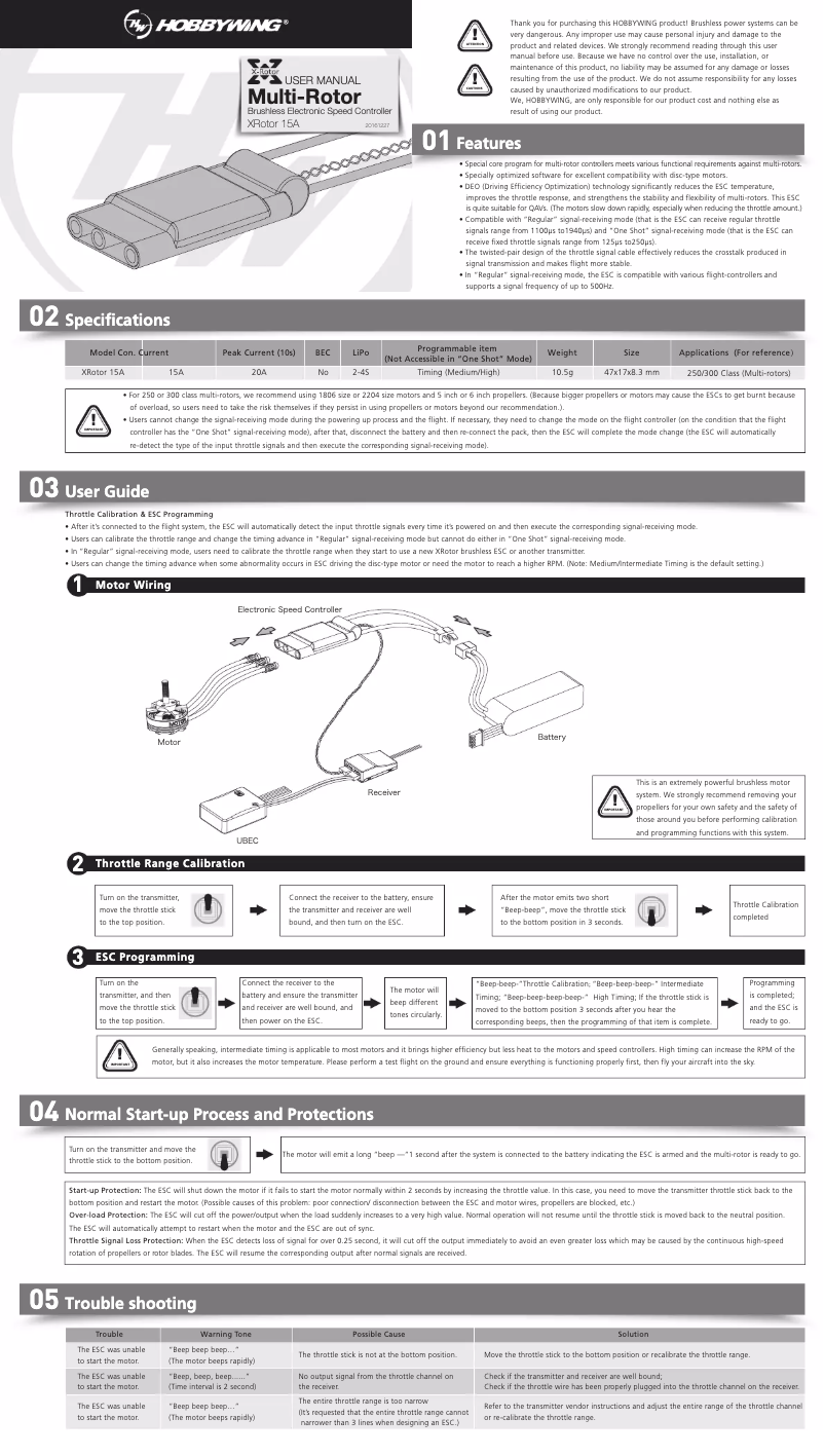 Page n°1 - Manuel utilisateur Hobbywing XRotor 15A