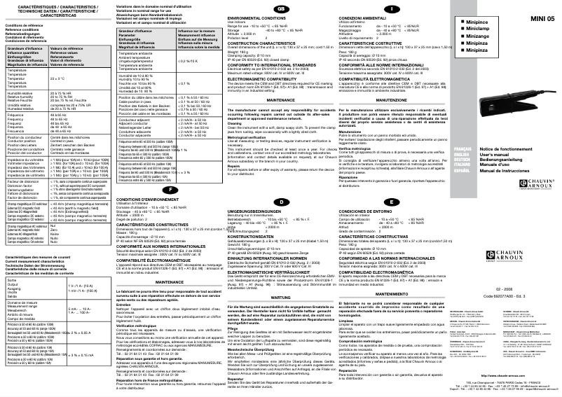 Page 1 de la notice Manuel utilisateur Chauvin Arnoux Mini 05