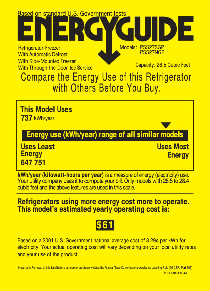 Página 1 del manual Etiqueta energética GE Profile PSS27NGPCC