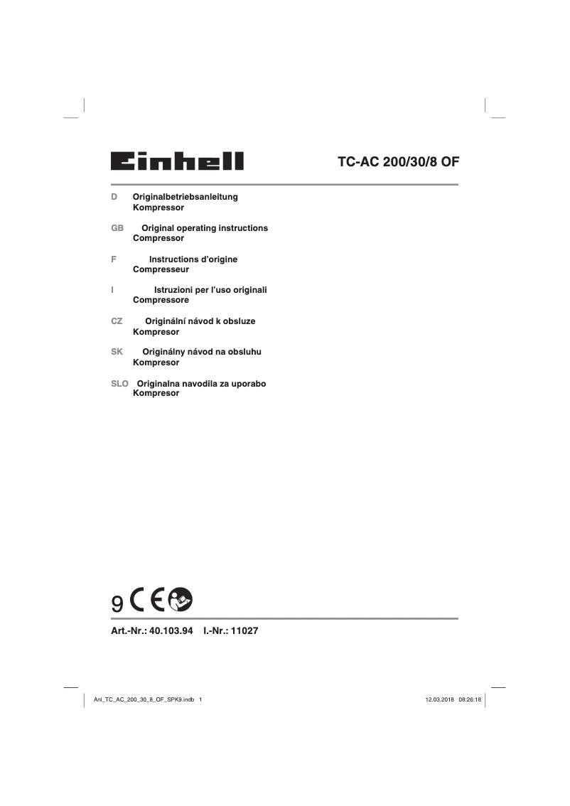 Image de la première page du manuel de l'appareil TC-AC 200/30/8 OF
