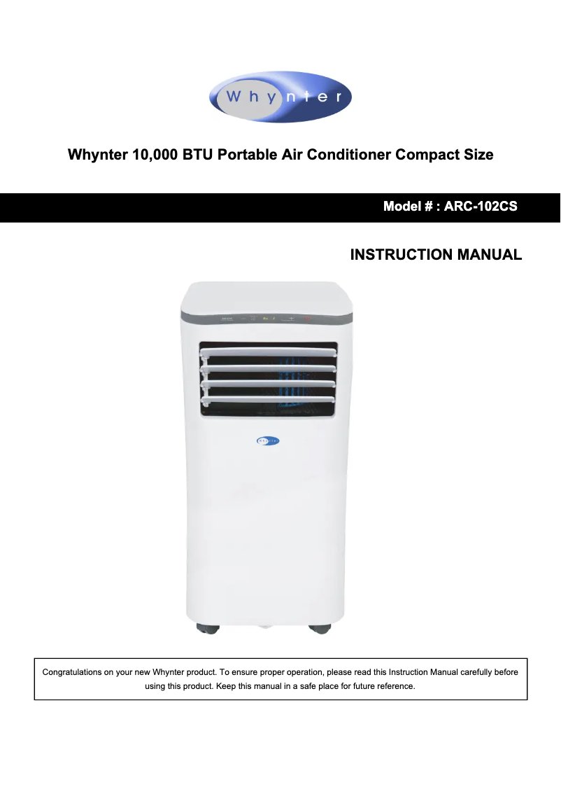 Page n°1 - Manuel utilisateur Whynter ARC-102CS