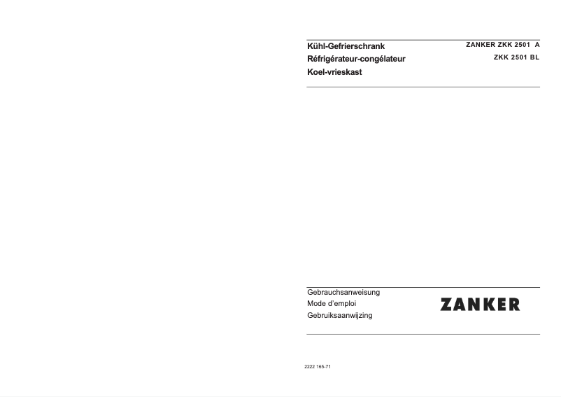 Page n°1 - Manuel utilisateur Zanker ZKK 2501BL