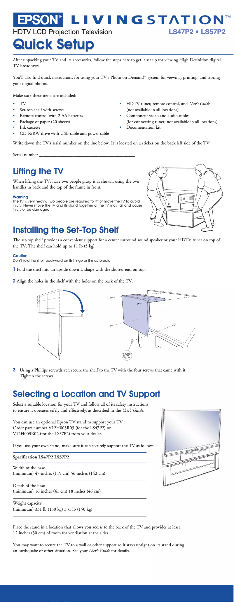 Page n°1 - Guide de démarrage rapide Epson Livingstation LS57P2