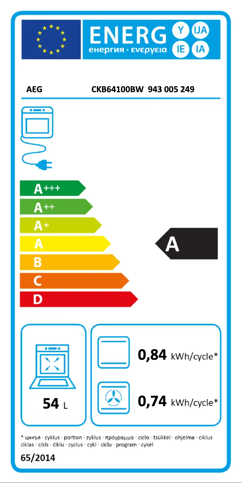 Page n°1 - Label énergétique AEG CKB64100BW