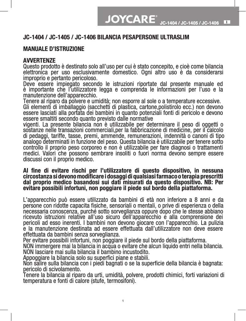 Page 1 de la notice Manuel utilisateur Joycare JC-1405