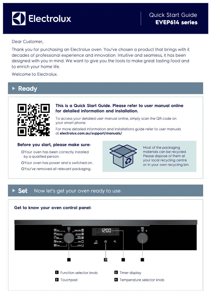 Page 1 de la notice Guide de démarrage rapide Electrolux EVEP614DSD