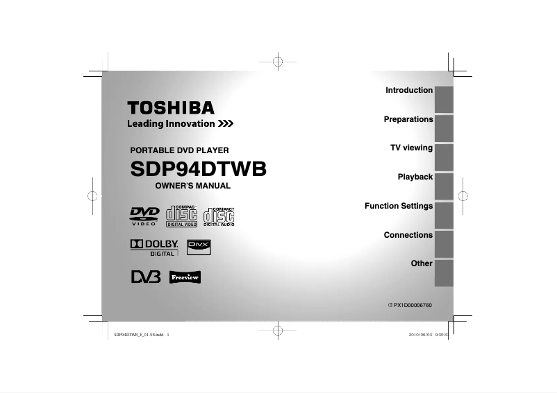 Page 1 de la notice Manuel utilisateur Toshiba SDP94DTWB