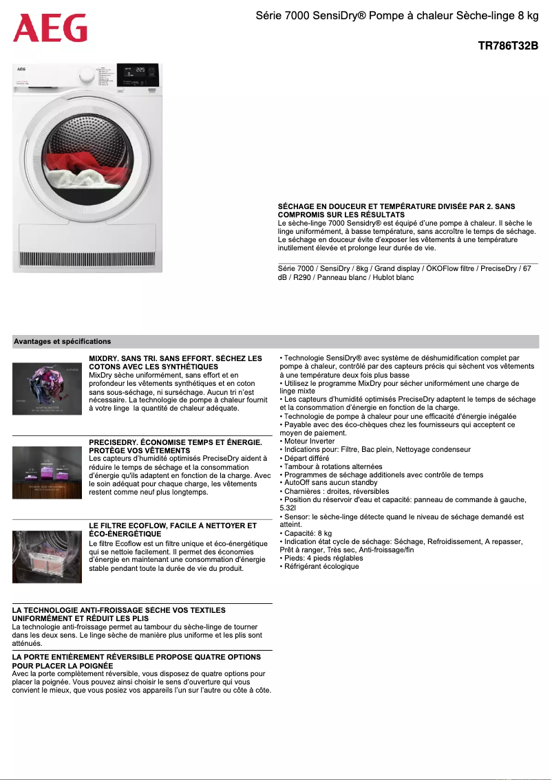 Page n°1 - Fiche technique AEG TR786T32B