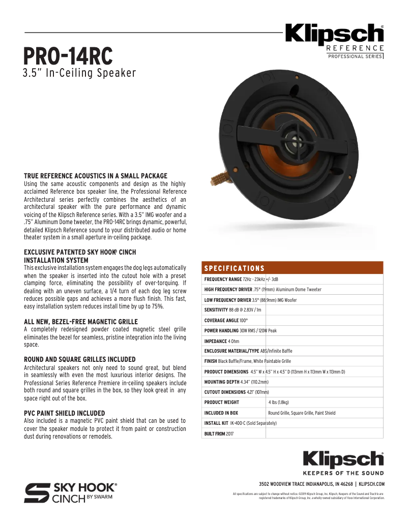 Page n°1 - Fiche technique Klipsch PRO-14RC