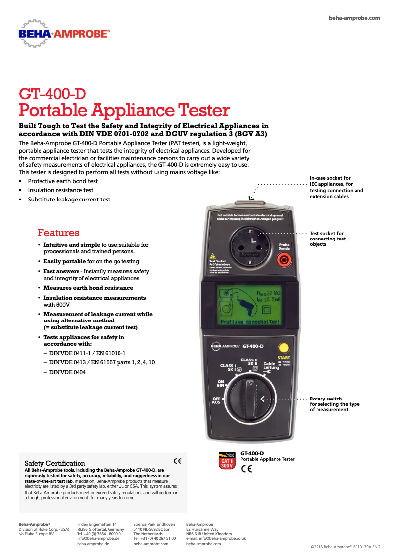 Page 1 de la notice Manuel utilisateur Beha-Amprobe GT-400-D