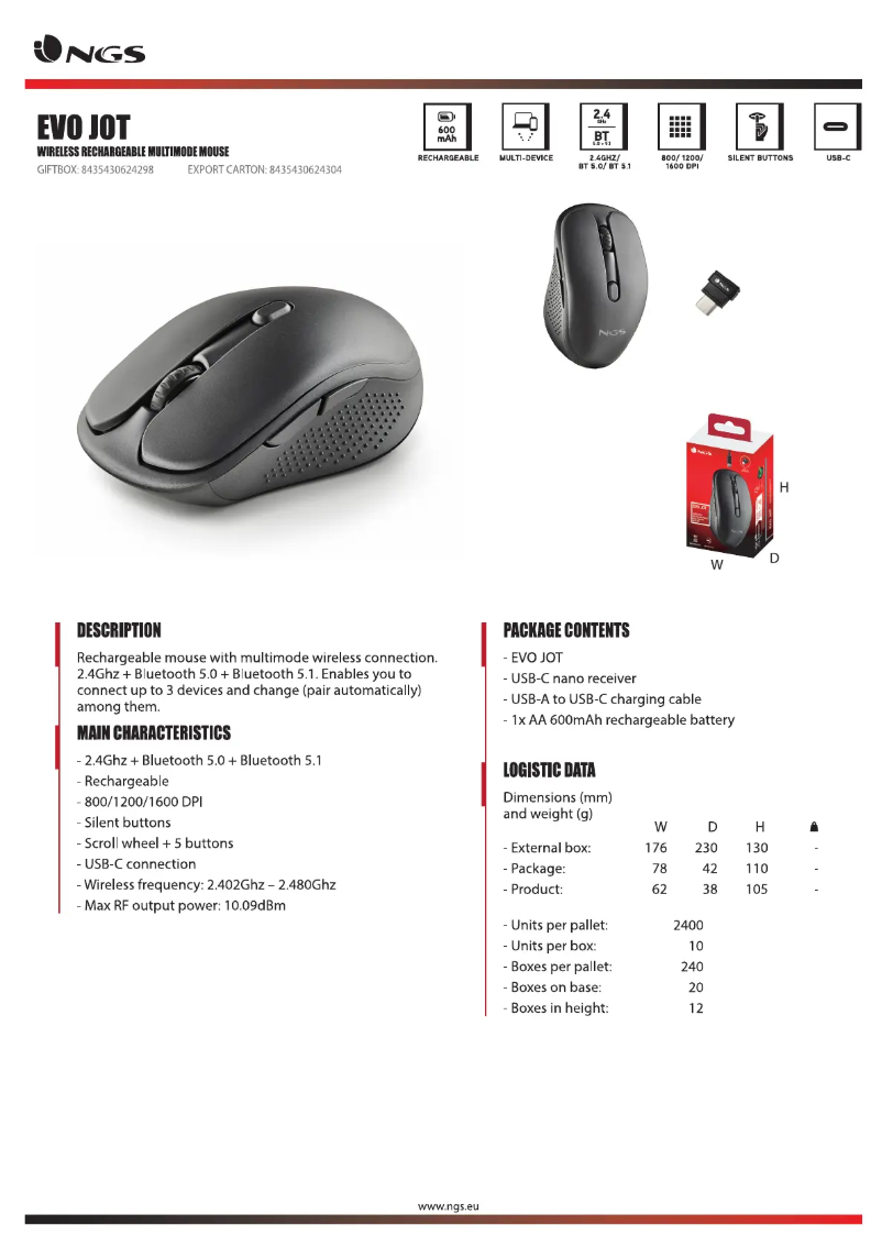 Page 1 de la notice Fiche technique NGS EVO JOT