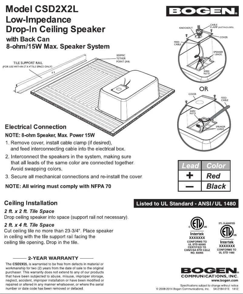 Page 1 de la notice Manuel utilisateur Bogen CSD2X2
