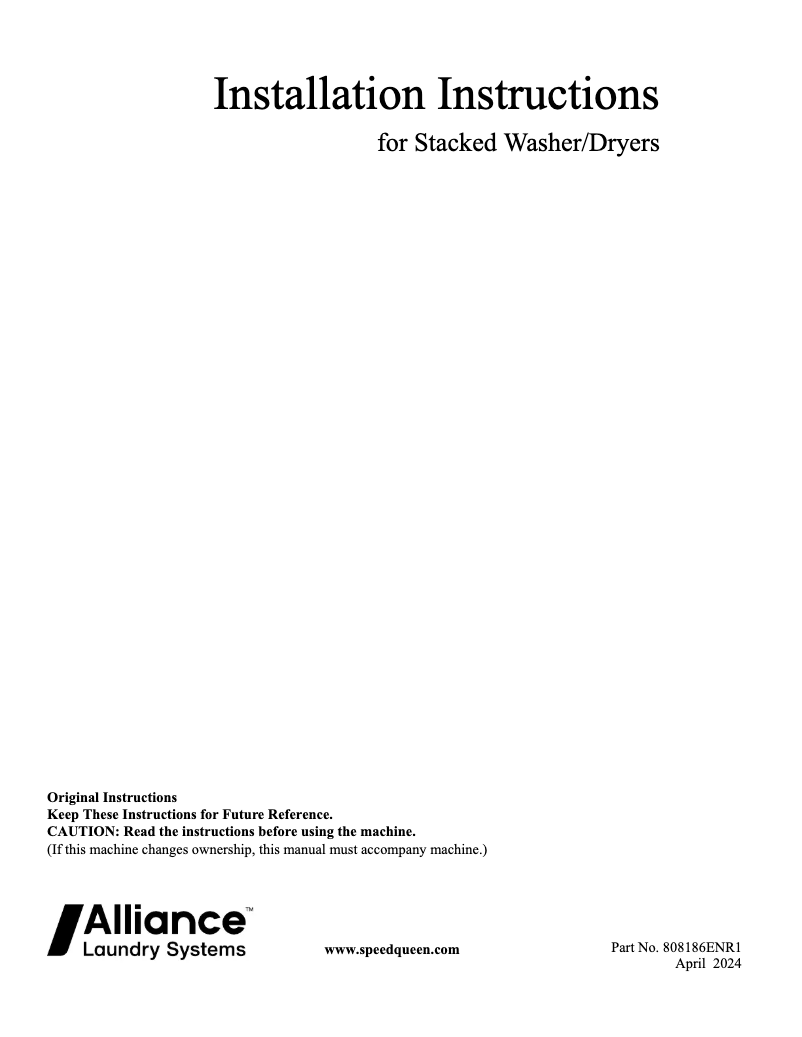 Page n°1 - Guide d'installation Speed Queen SF7007BG